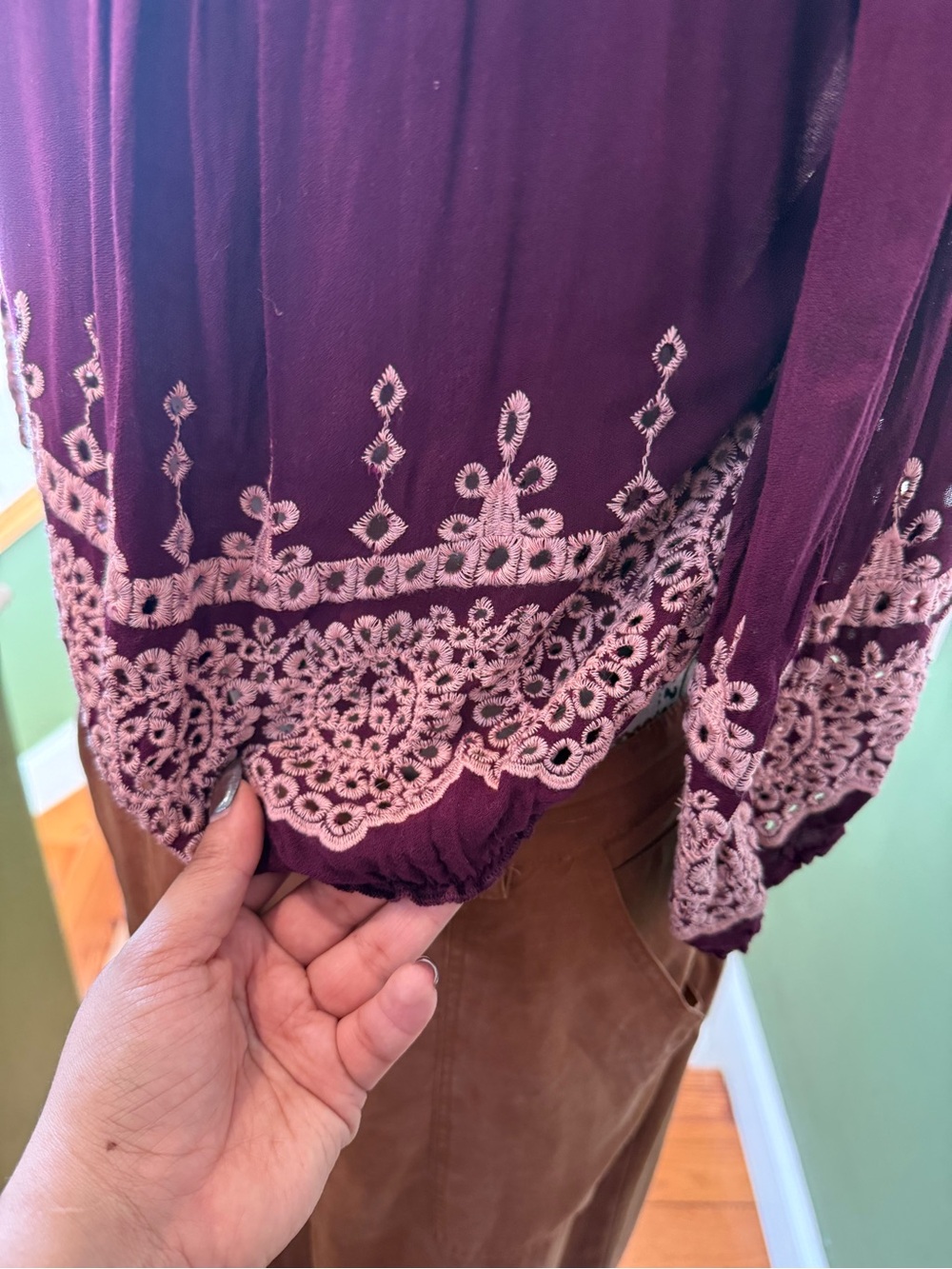 Women’s Off-Shoulder Embroidered Boho Top - Plum - Picture 5 of 5